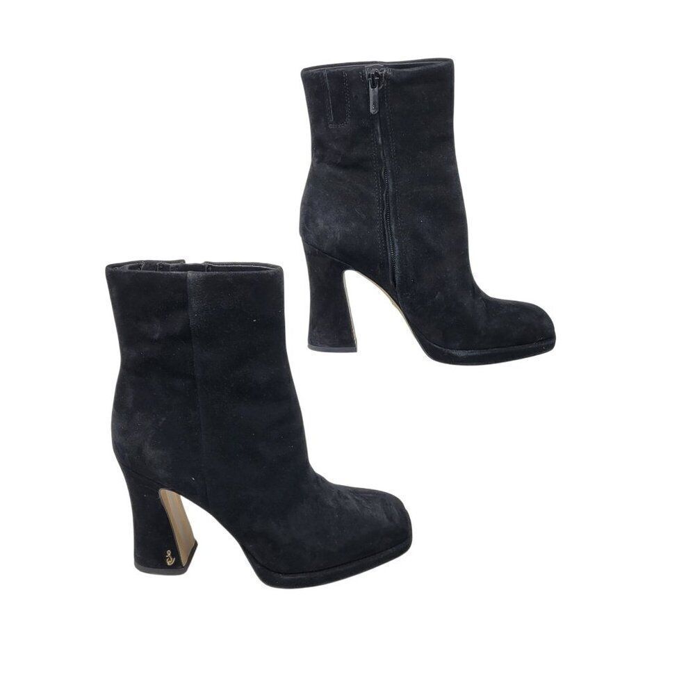 Sam Edelman Jaye Black Suede Leather High Heel Womens Ankle Boots 8 Zipper‎ Logo